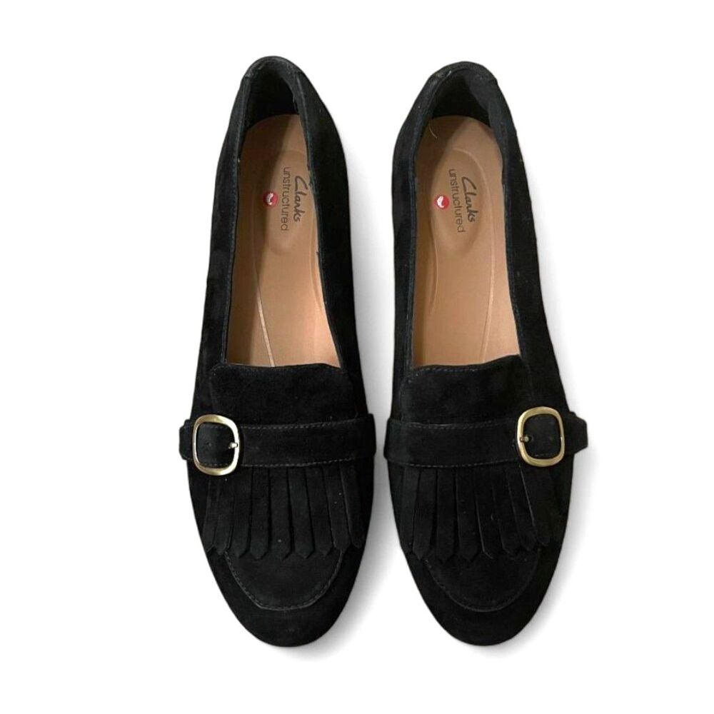 CLARKS Un Blush Fame Black Suede Loafers, NWOT! Size 10